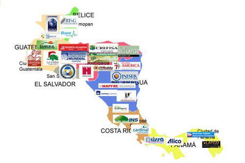 A map of Central America with the logos of various insurance companies.