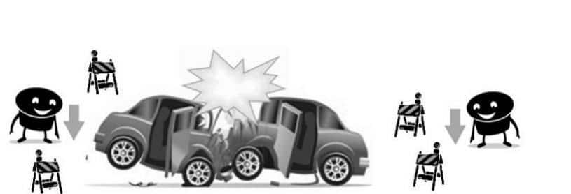 The driver of one of those cars placing warning signs for the accident. What to do after a Car Accident.